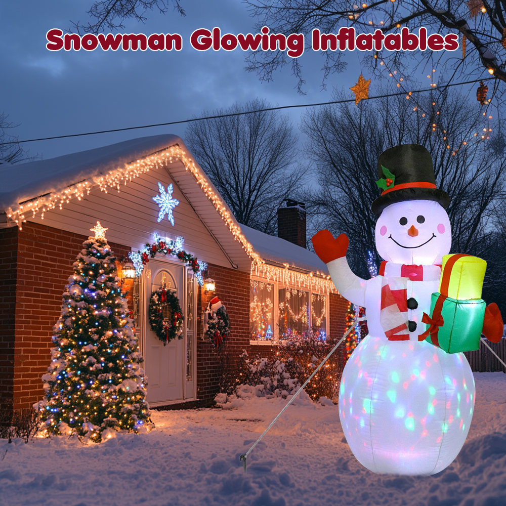 1.8m Christmas Inflatable Snowman Airblown Decor with LED Light Christmas Outdoor Courtyard Garden Doorway Ornaments Party Props