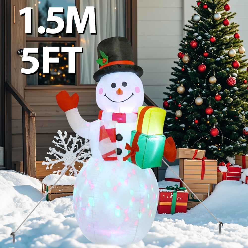 1.8m Christmas Inflatable Snowman Airblown Decor with LED Light Christmas Outdoor Courtyard Garden Doorway Ornaments Party Props