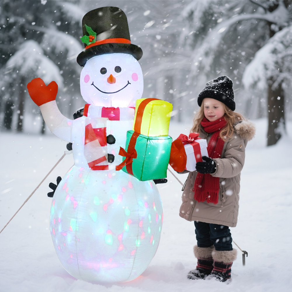 1.8m Christmas Inflatable Snowman Airblown Decor with LED Light Christmas Outdoor Courtyard Garden Doorway Ornaments Party Props
