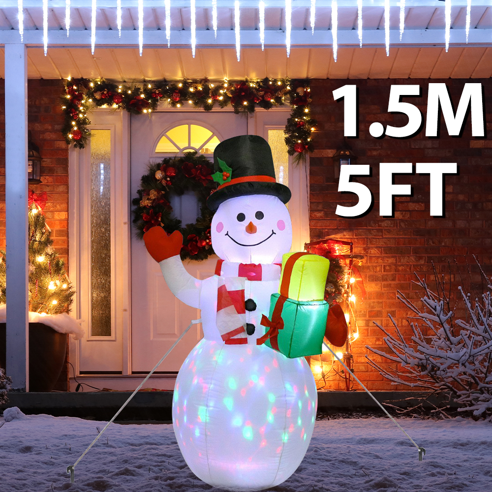 1.8m Christmas Inflatable Snowman Airblown Decor with LED Light Christmas Outdoor Courtyard Garden Doorway Ornaments Party Props