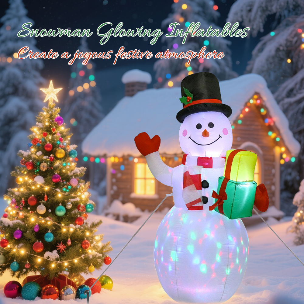 1.8m Christmas Inflatable Snowman Airblown Decor with LED Light Christmas Outdoor Courtyard Garden Doorway Ornaments Party Props
