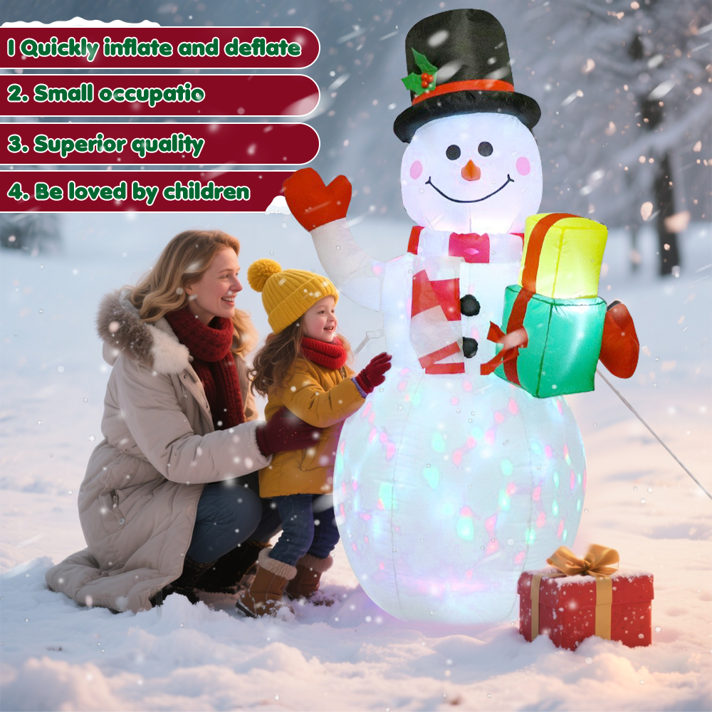 1.8m Christmas Inflatable Snowman Airblown Decor with LED Light Christmas Outdoor Courtyard Garden Doorway Ornaments Party Props