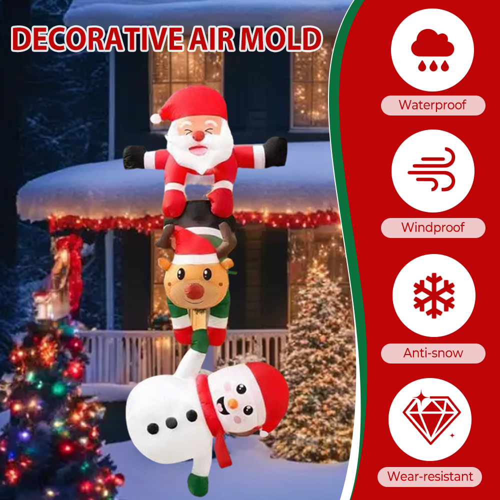 8FT Christmas Inflatables Decor, Climbing Santa Claus with Reindeer & Snowman/Elves, Xmas Decor for Beam Roof Tree Indoor Party