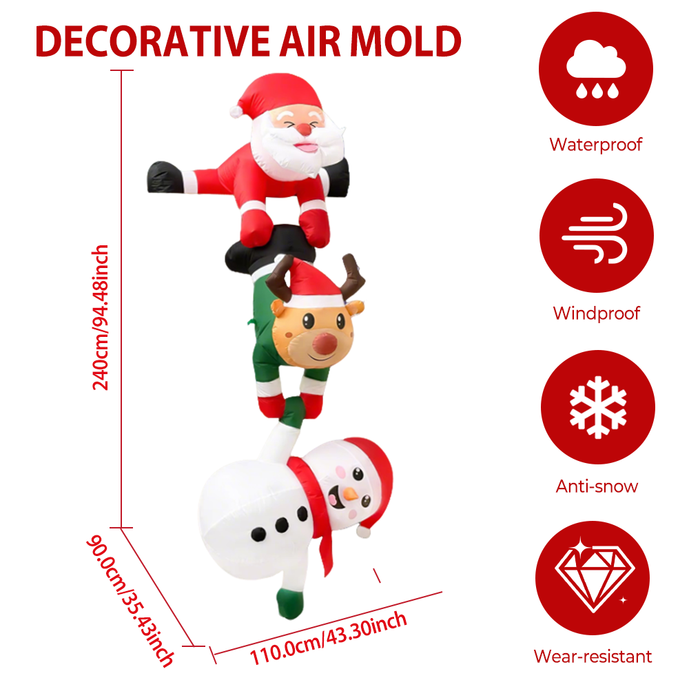 8FT Christmas Inflatables Decor, Climbing Santa Claus with Reindeer & Snowman/Elves, Xmas Decor for Beam Roof Tree Indoor Party