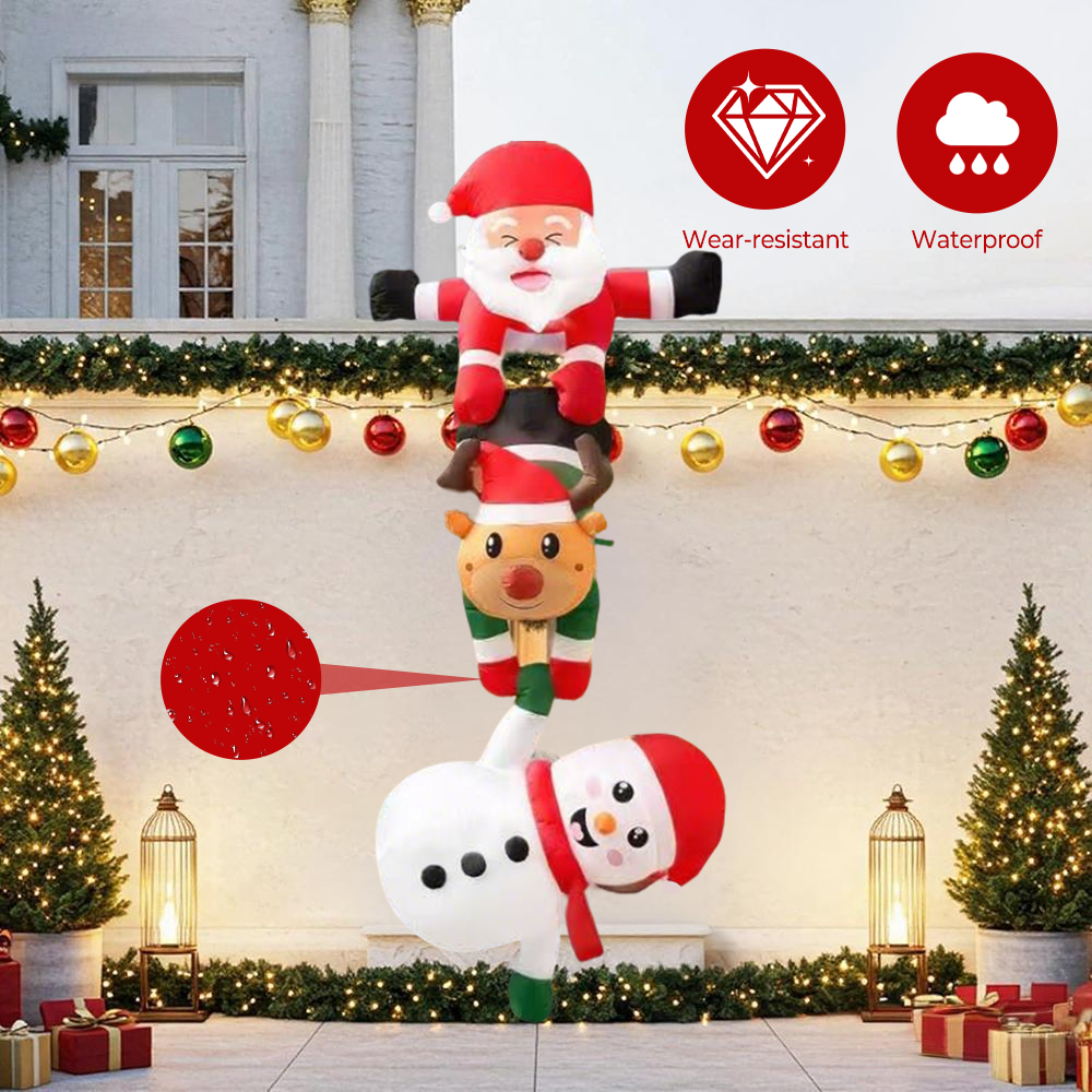 8FT Christmas Inflatables Decor, Climbing Santa Claus with Reindeer & Snowman/Elves, Xmas Decor for Beam Roof Tree Indoor Party