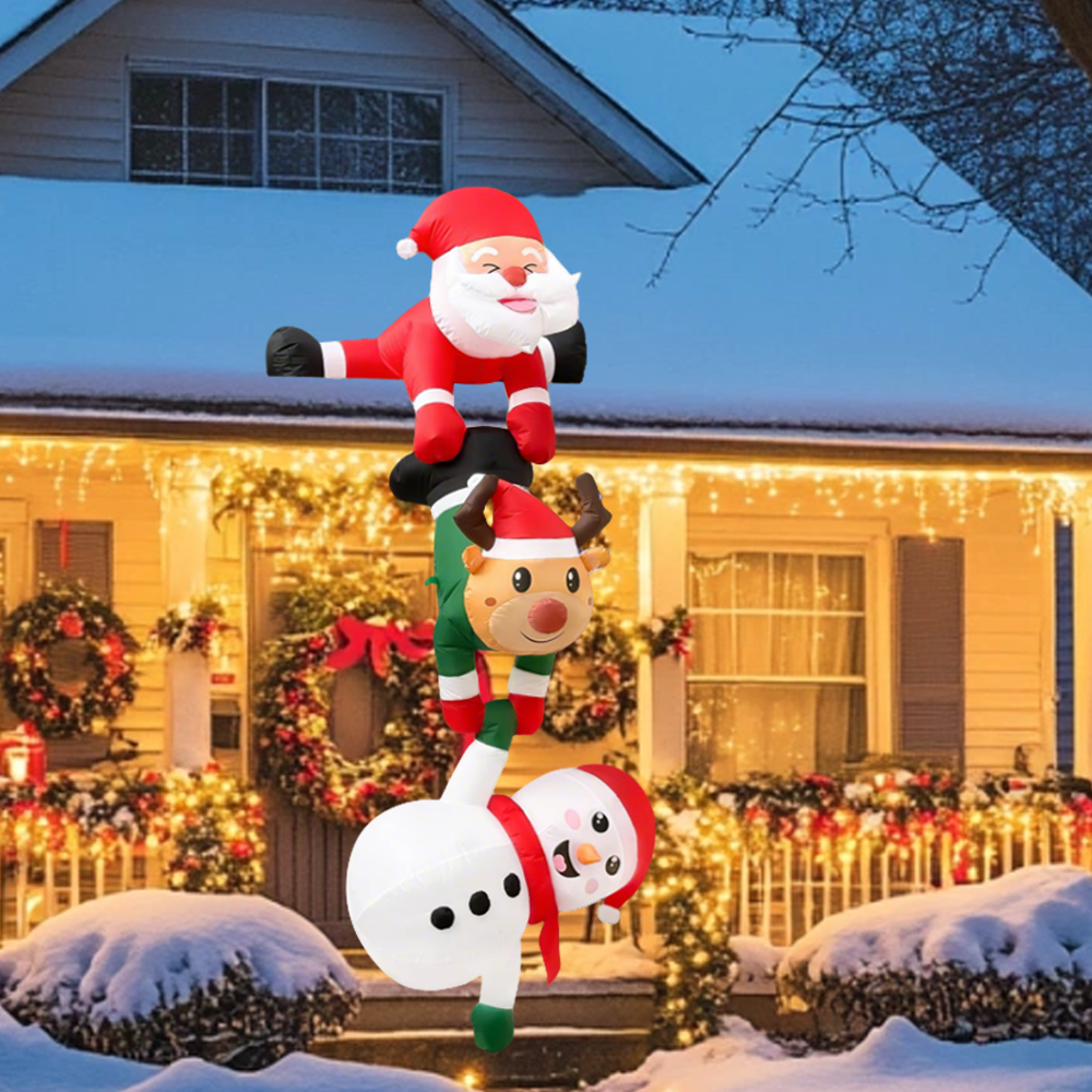 8FT Christmas Inflatables Decor, Climbing Santa Claus with Reindeer & Snowman/Elves, Xmas Decor for Beam Roof Tree Indoor Party