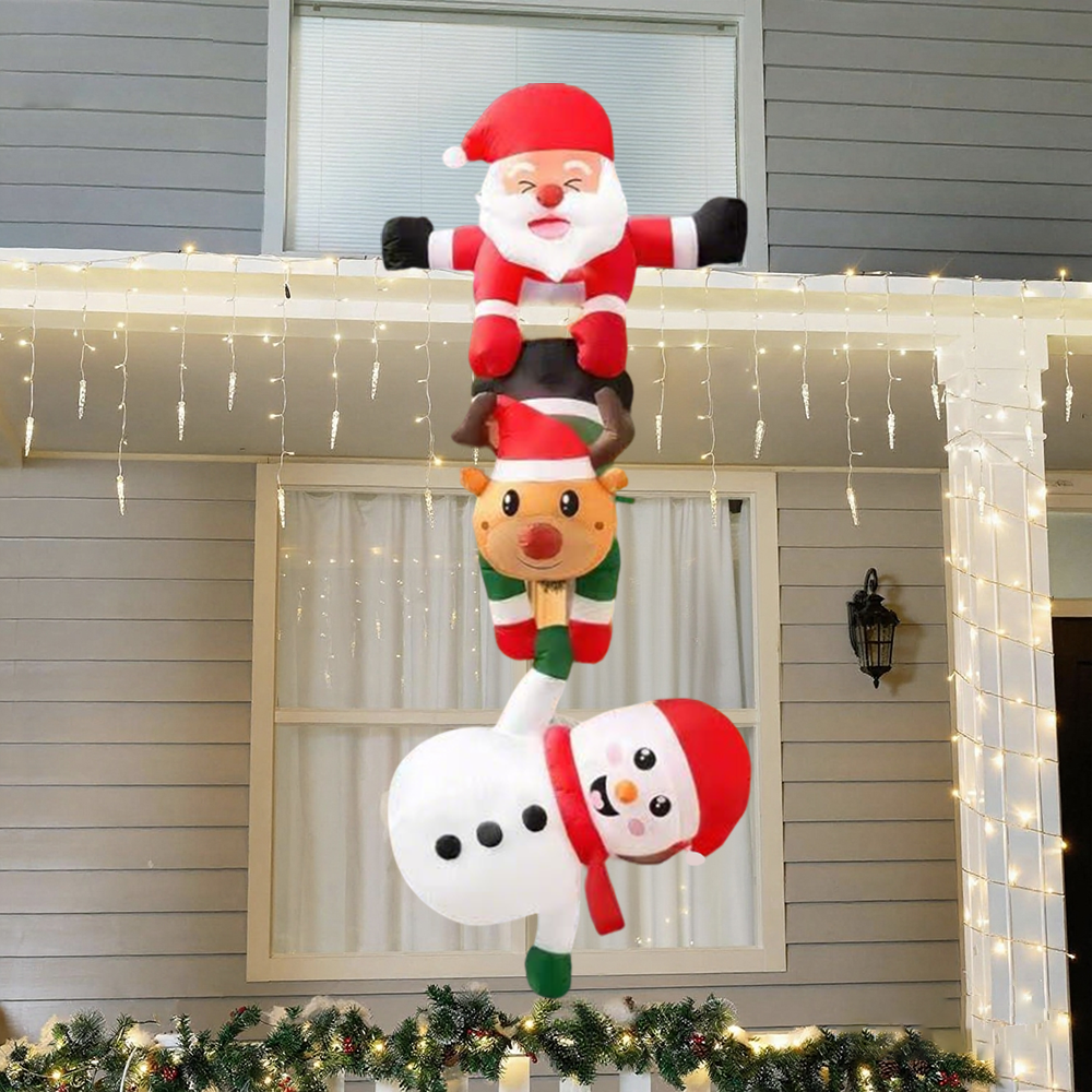 8FT Christmas Inflatables Decor, Climbing Santa Claus with Reindeer & Snowman/Elves, Xmas Decor for Beam Roof Tree Indoor Party