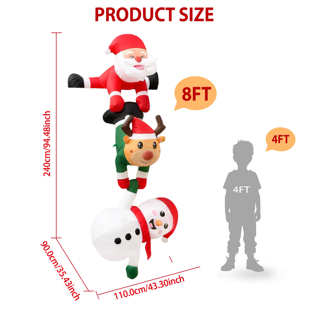 8FT Christmas Inflatables Decor, Climbing Santa Claus with Reindeer & Snowman/Elves, Xmas Decor for Beam Roof Tree Indoor Party