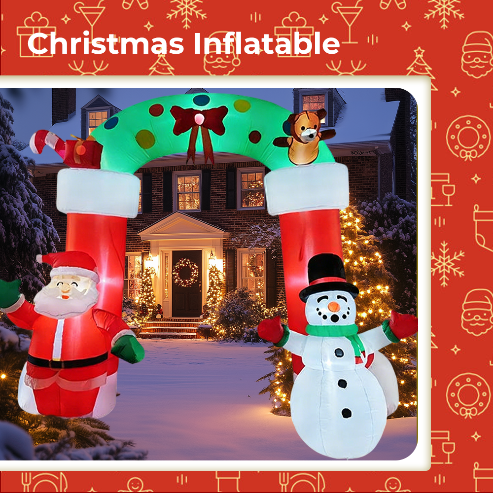 Christmas Inflatable Arch with LED Lights Santa Snowman Blow Up Decor for Outdoor Yard, Garden, Lawn Holiday Decorations