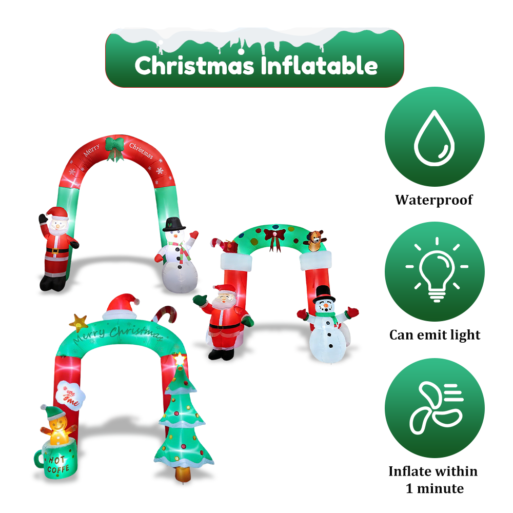 Christmas Inflatable Arch with LED Lights Santa Snowman Blow Up Decor for Outdoor Yard, Garden, Lawn Holiday Decorations