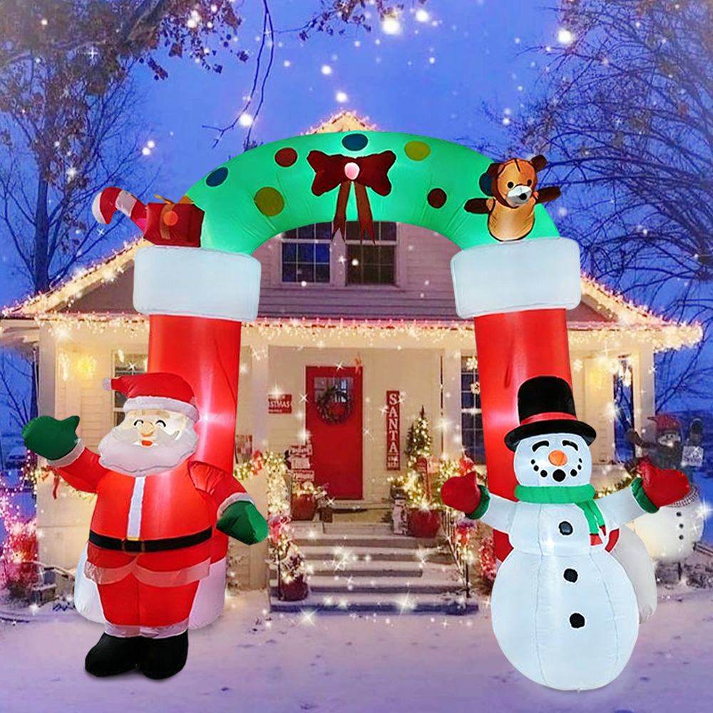 Christmas Inflatable Arch with LED Lights Santa Snowman Blow Up Decor for Outdoor Yard, Garden, Lawn Holiday Decorations