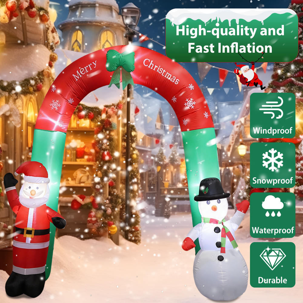 Christmas Inflatable Arch with LED Lights Santa Snowman Blow Up Decor for Outdoor Yard, Garden, Lawn Holiday Decorations