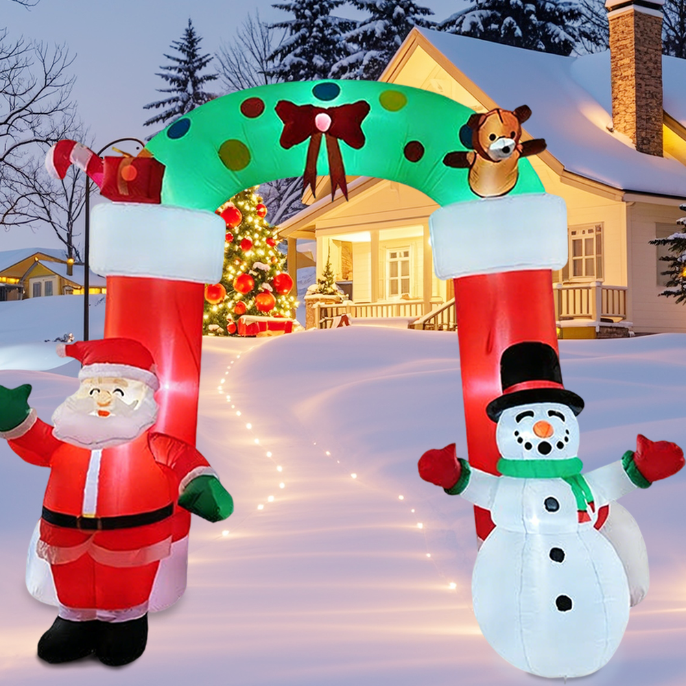Christmas Inflatable Arch with LED Lights Santa Snowman Blow Up Decor for Outdoor Yard, Garden, Lawn Holiday Decorations