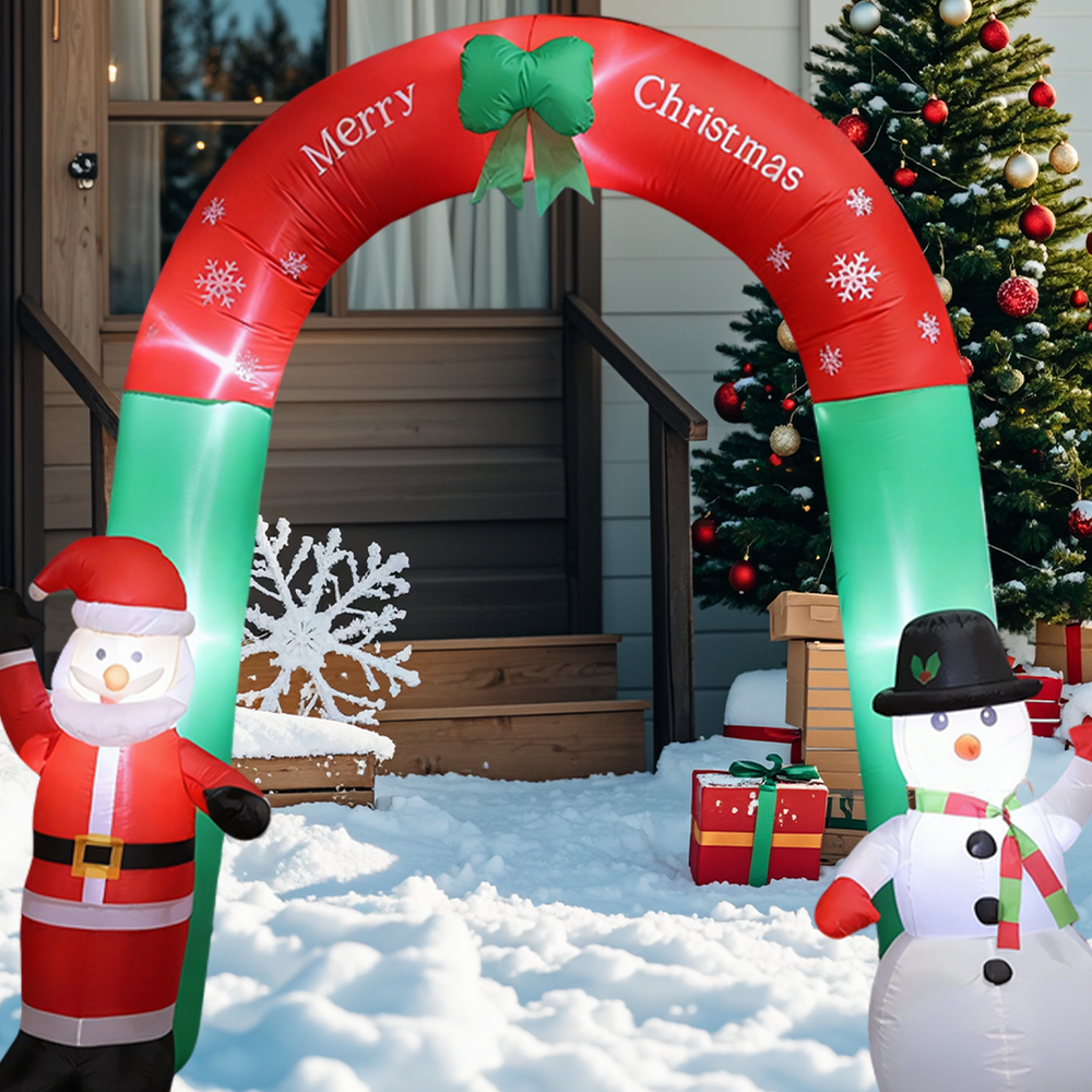Christmas Inflatable Arch with LED Lights Santa Snowman Blow Up Decor for Outdoor Yard, Garden, Lawn Holiday Decorations