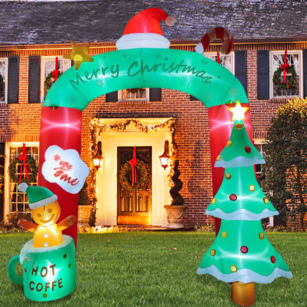 Christmas Inflatable Arch with LED Lights Santa Snowman Blow Up Decor for Outdoor Yard, Garden, Lawn Holiday Decorations