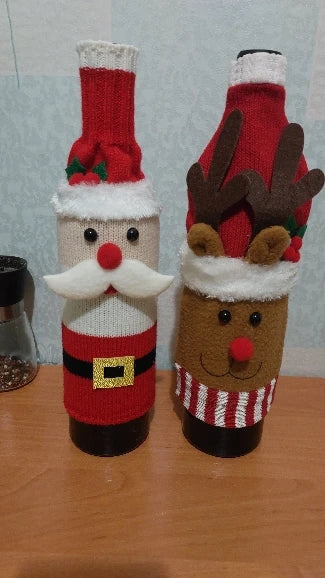 Christmas Wine Bottle Cover Set Santa Snowman Woven Wine Bottle Bags for Christmas Party Dinner Table Decorations New Year Gifts