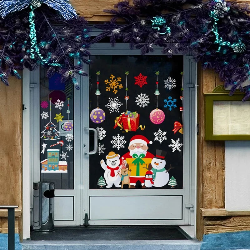 Christmas Wall Window Stickers Christmas Decoration For Home 2024 Merry Christmas Ornaments Xmas Navidad Happy New Year 2025