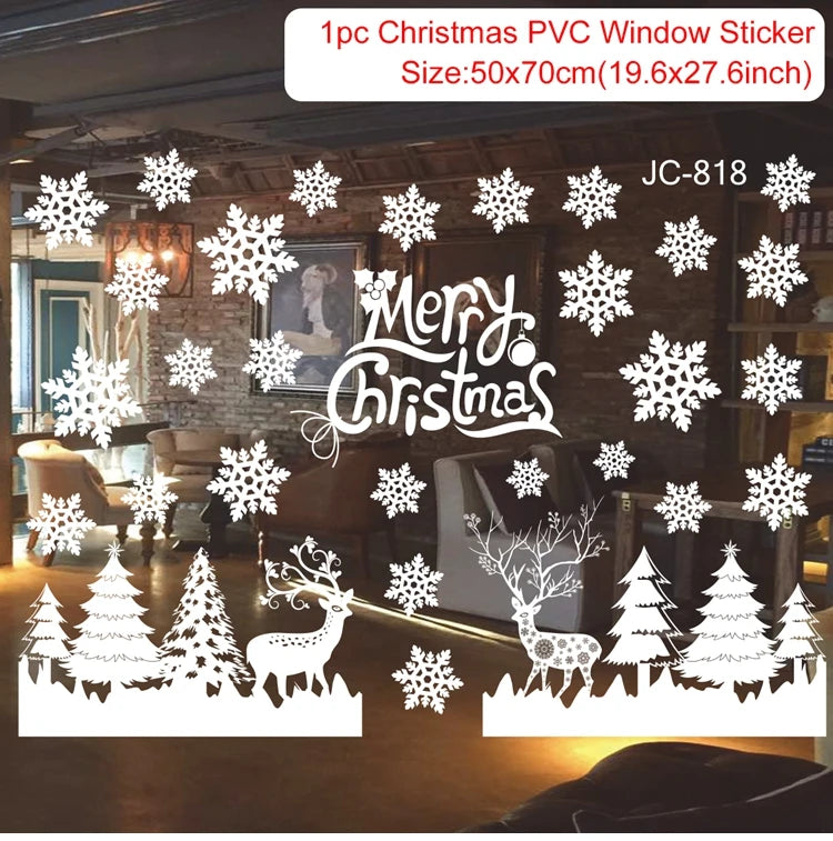 Christmas Wall Window Stickers Christmas Decoration For Home 2024 Merry Christmas Ornaments Xmas Navidad Happy New Year 2025