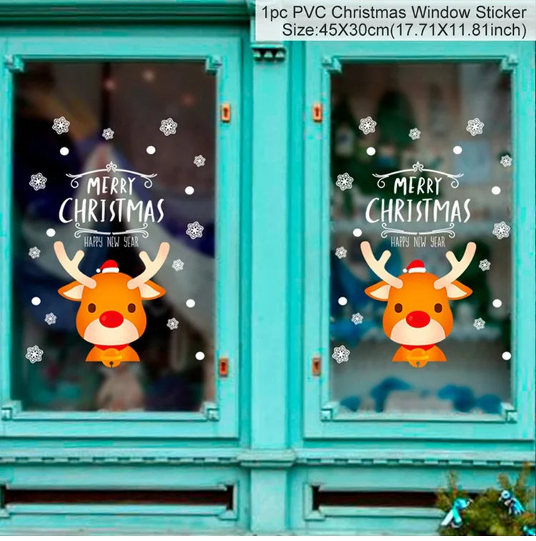 Christmas Wall Window Stickers Christmas Decoration For Home 2024 Merry Christmas Ornaments Xmas Navidad Happy New Year 2025