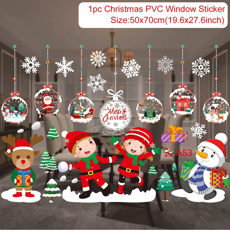Christmas Wall Window Stickers Christmas Decoration For Home 2024 Merry Christmas Ornaments Xmas Navidad Happy New Year 2025