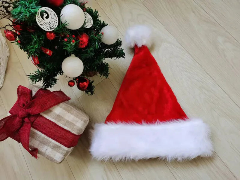 Black and White Fur Plush Hat for Adults and Children, Christmas Cap, Xmas Party, Home Decoration, High Quality