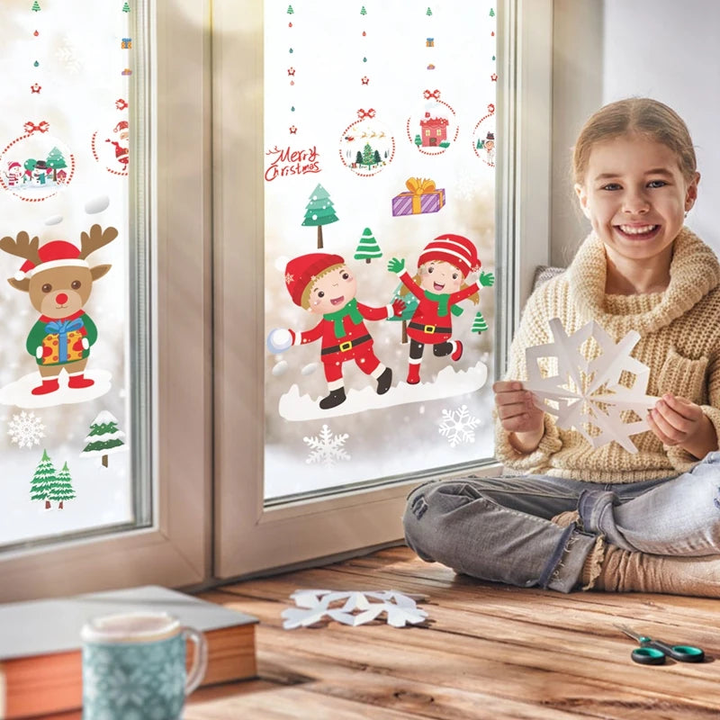 Christmas Wall Window Stickers Christmas Decoration For Home 2024 Merry Christmas Ornaments Xmas Navidad Happy New Year 2025