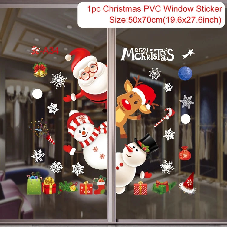 Christmas Wall Window Stickers Christmas Decoration For Home 2024 Merry Christmas Ornaments Xmas Navidad Happy New Year 2025