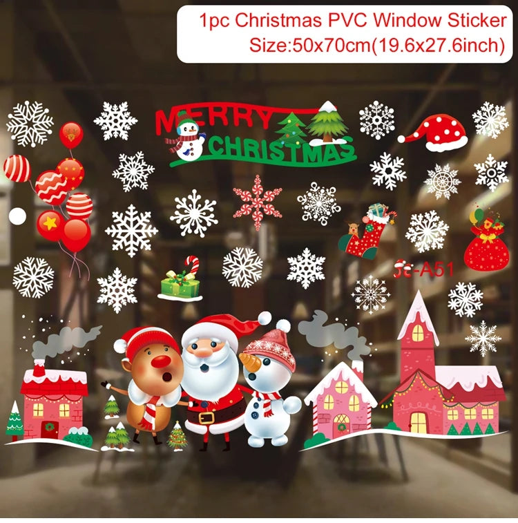 Christmas Wall Window Stickers Christmas Decoration For Home 2024 Merry Christmas Ornaments Xmas Navidad Happy New Year 2025