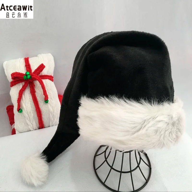 Black and White Fur Plush Hat for Adults and Children, Christmas Cap, Xmas Party, Home Decoration, High Quality