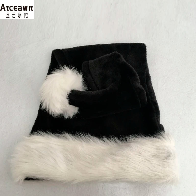 Black and White Fur Plush Hat for Adults and Children, Christmas Cap, Xmas Party, Home Decoration, High Quality