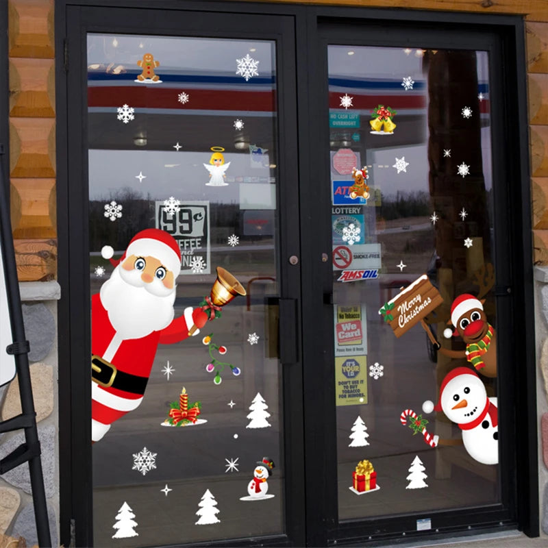 Christmas Wall Window Stickers Christmas Decoration For Home 2024 Merry Christmas Ornaments Xmas Navidad Happy New Year 2025