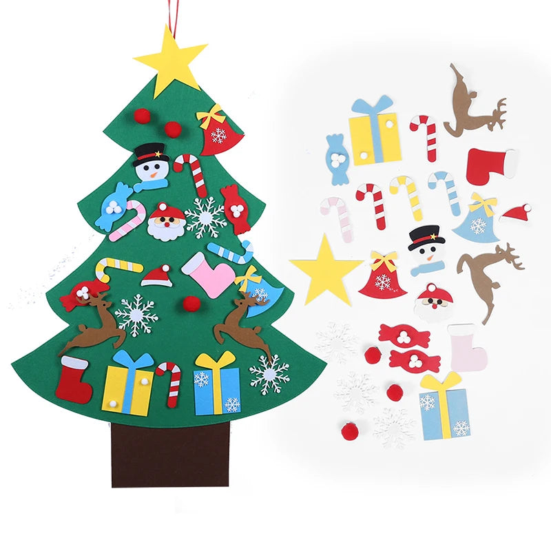 DIY Felt Christmas Decorations Xmas Tree Door Wall Hanging Ornaments Felt Christmas Tree New Year Santa Claus Xmas Kids Gifts