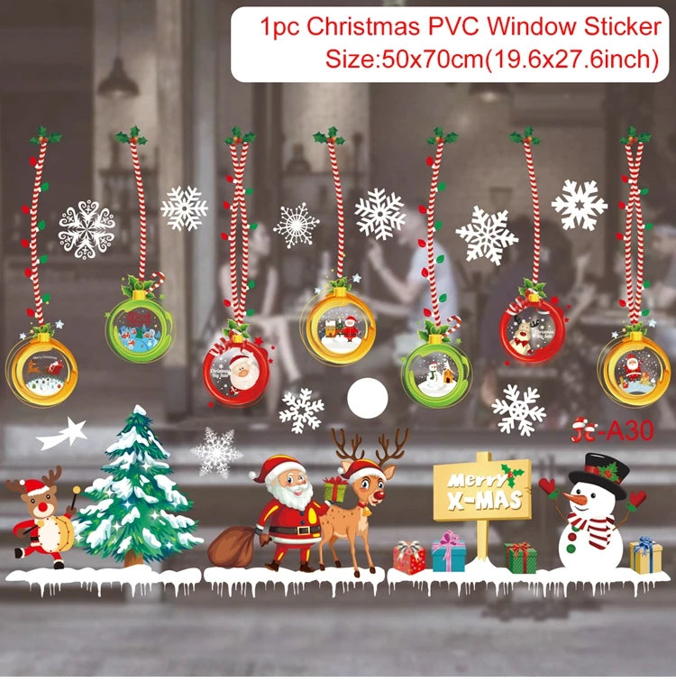 Christmas Wall Window Stickers Christmas Decoration For Home 2024 Merry Christmas Ornaments Xmas Navidad Happy New Year 2025