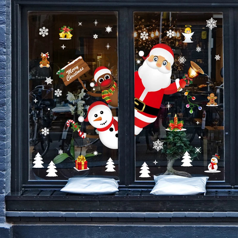 Christmas Wall Window Stickers Christmas Decoration For Home 2024 Merry Christmas Ornaments Xmas Navidad Happy New Year 2025