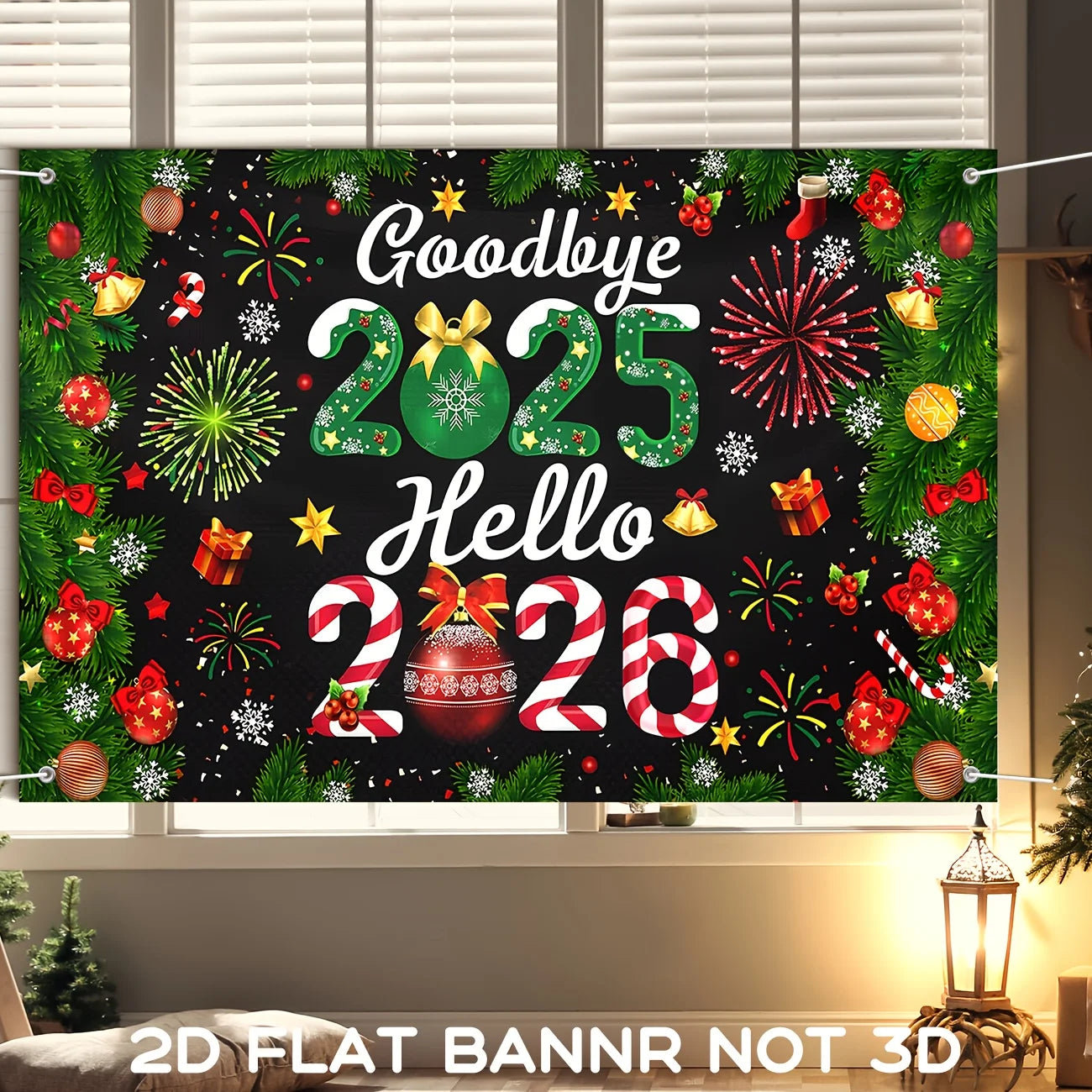 Christmas Decorations Goodbye 2025 Hello 2026 Party Banner Peppermint Candy New Year Eve Banner Happy 2026 New Years Eve Party S