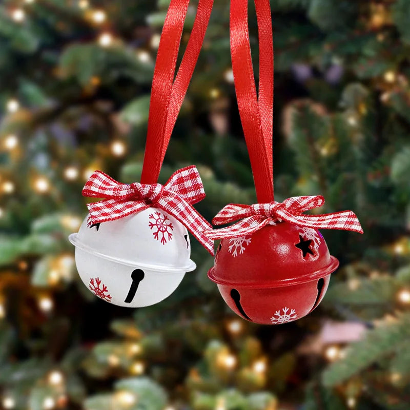 12Pcs Snowflake Christmas Jingle Bells Metal Decorative Pendant Xmas Tree Hanging Ornament 2025 New Year Home Party Decorations