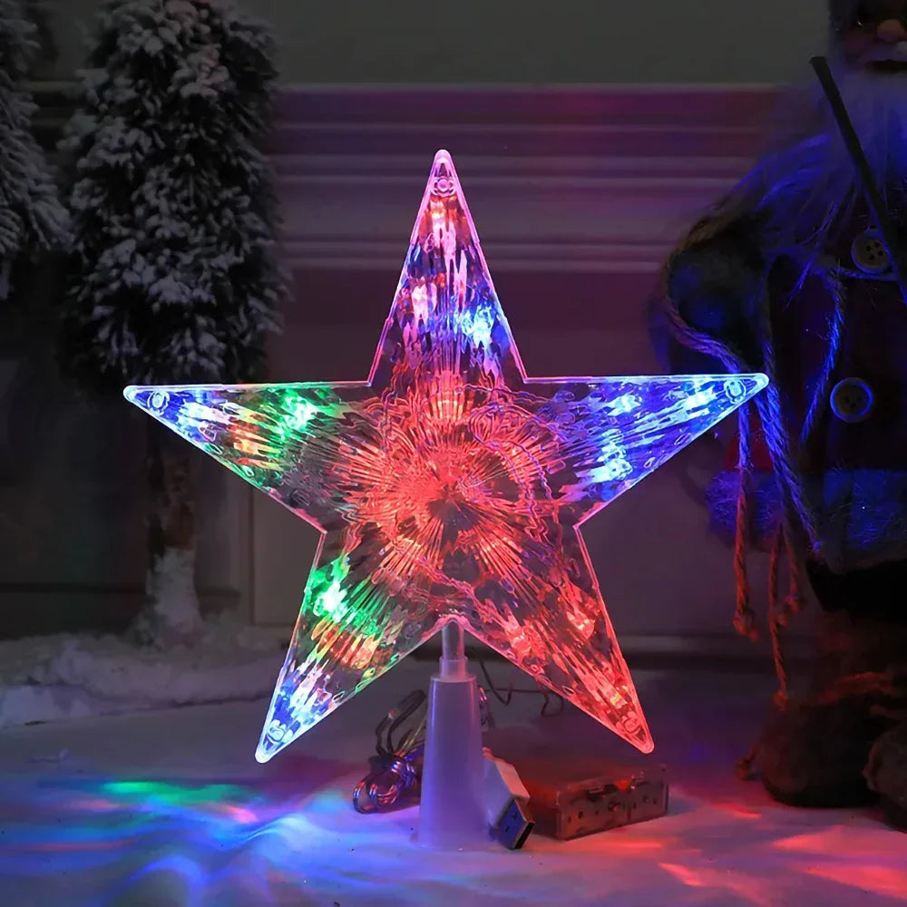 15/19cm Christmas Decoration Glowing Tree Topper Glitter Shining Star Xmas Tree Ornaments for Home Decor Navidad New Year 2026