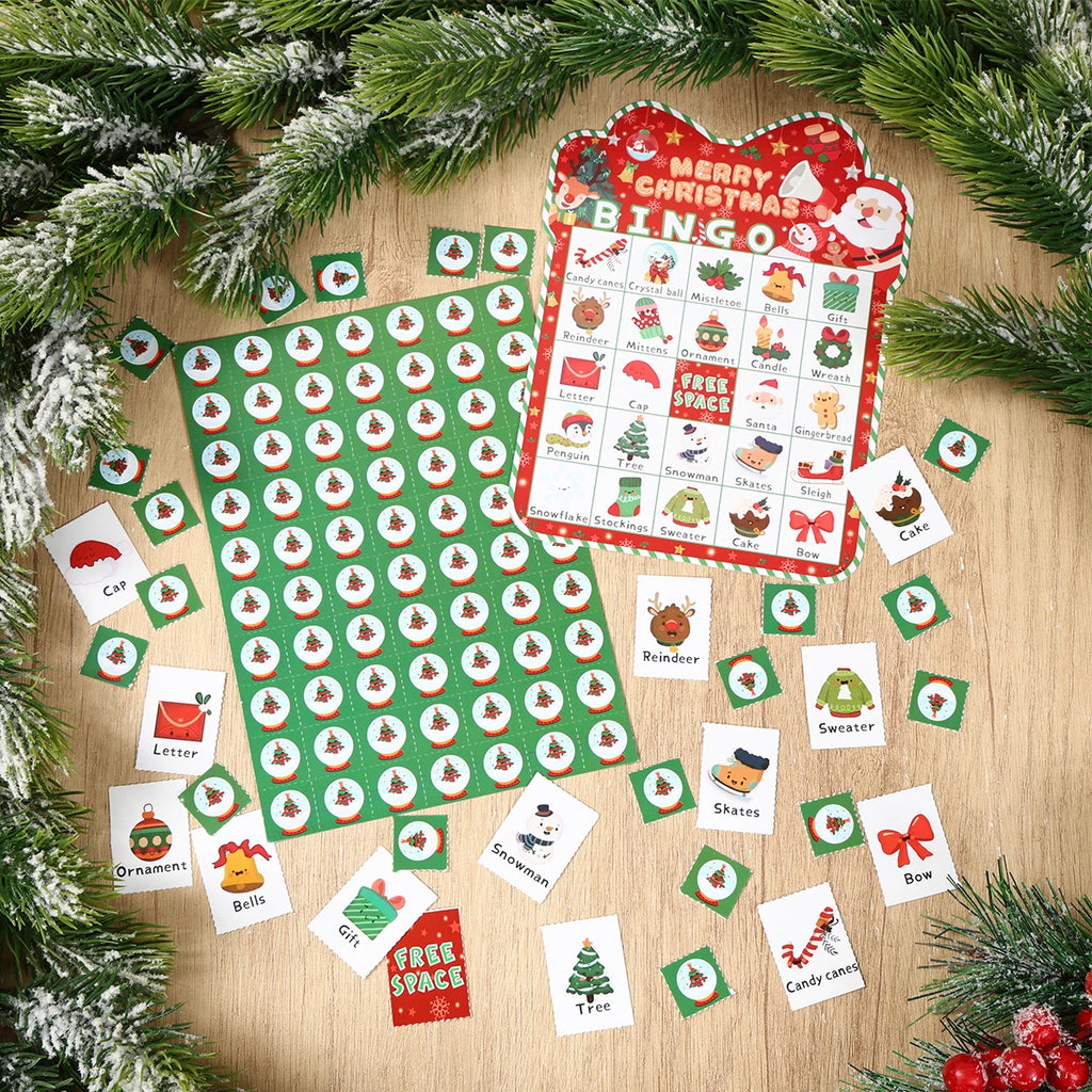 Christmas Cartoon Bingos Game Cards Merry Christmas Decoration for Home 2025 Bingo Game Set Navidad Natal New Year Gift 2026