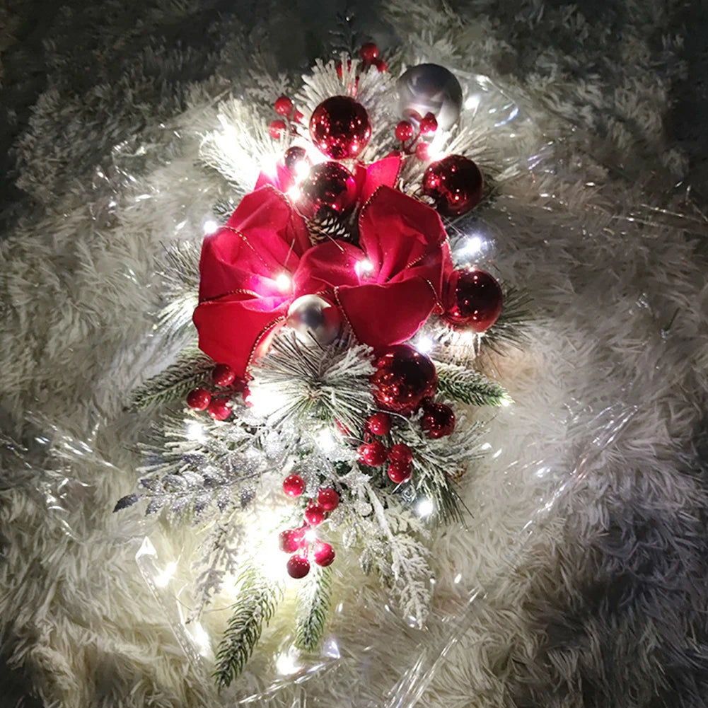 LED Artificial Garland Stair Wreath Prelit Christmas Wreath Garland Pine/Bow Light Up Cordless for Front Door Wall Window Stair