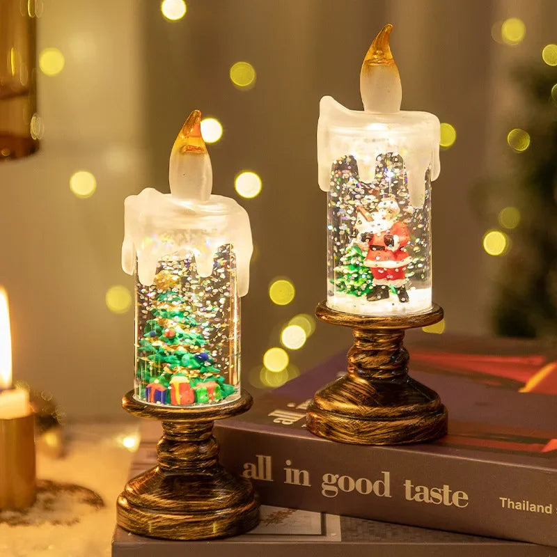 Christmas Decorations Wind Lamp Candle Candlestick Crystal Ball Lights Snow Snowflake Music Box Xmas Gift Scene Arrangement