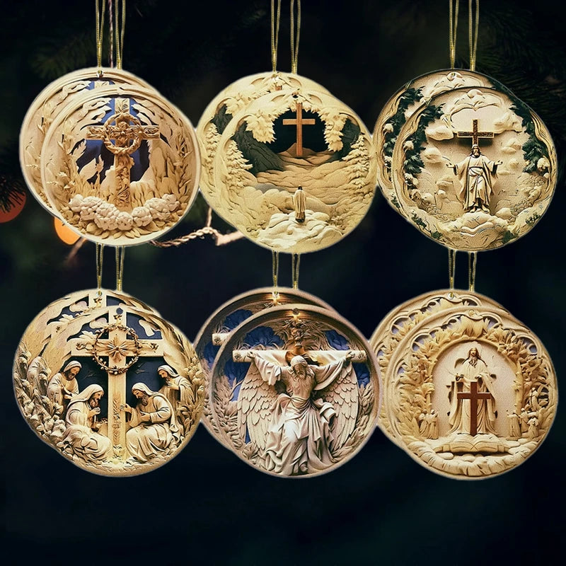 Rustic Nativity Scene Ornaments Set Wooden Christmas Decorations Mini Round Signs for Holiday Home Décor and Gifts