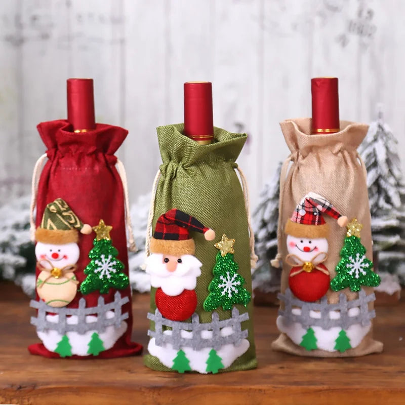 Christmas Wine Bottle Cover Merry Christmas Decoration For Home 2024 Christmas Ornaments Decor Happy New Year 2025 Navid Noel
