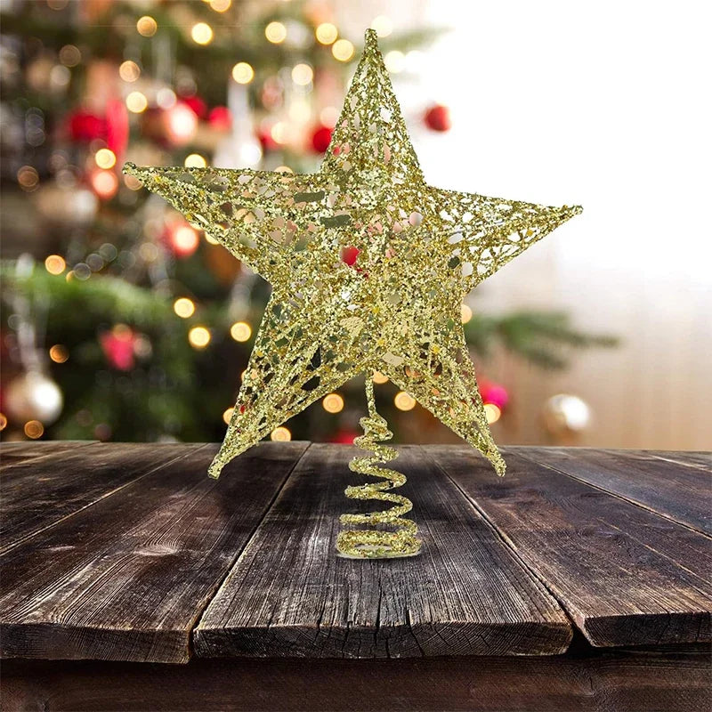 Gold Glitter Christmas Tree Top Iron Star Christmas Decorations For Home Xmas Tree Ornaments Navidad New Year 2024 Natal Noel