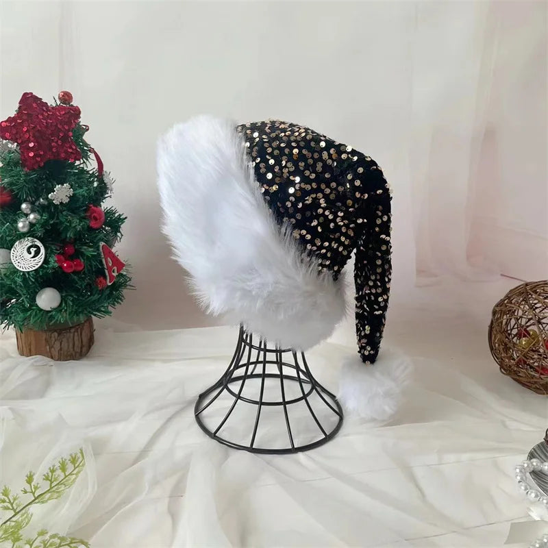 Black and White Fur Plush Hat for Adults and Children, Christmas Cap, Xmas Party, Home Decoration, High Quality