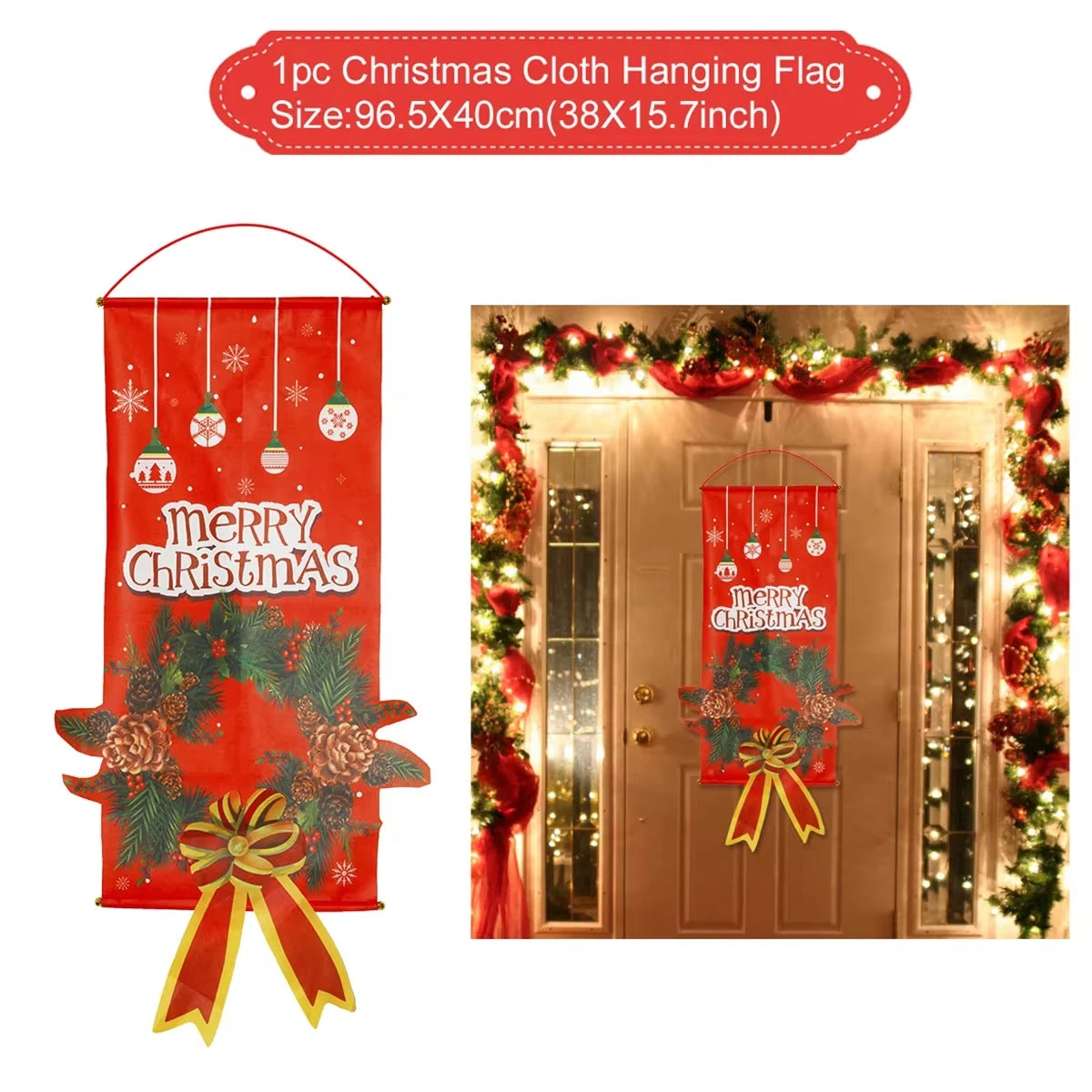 Merry Christmas Hanging Flag Christmas Decorations For Home 2024 Christmas Door Banner Xmas Gifts Navidad Happy New Year 2025