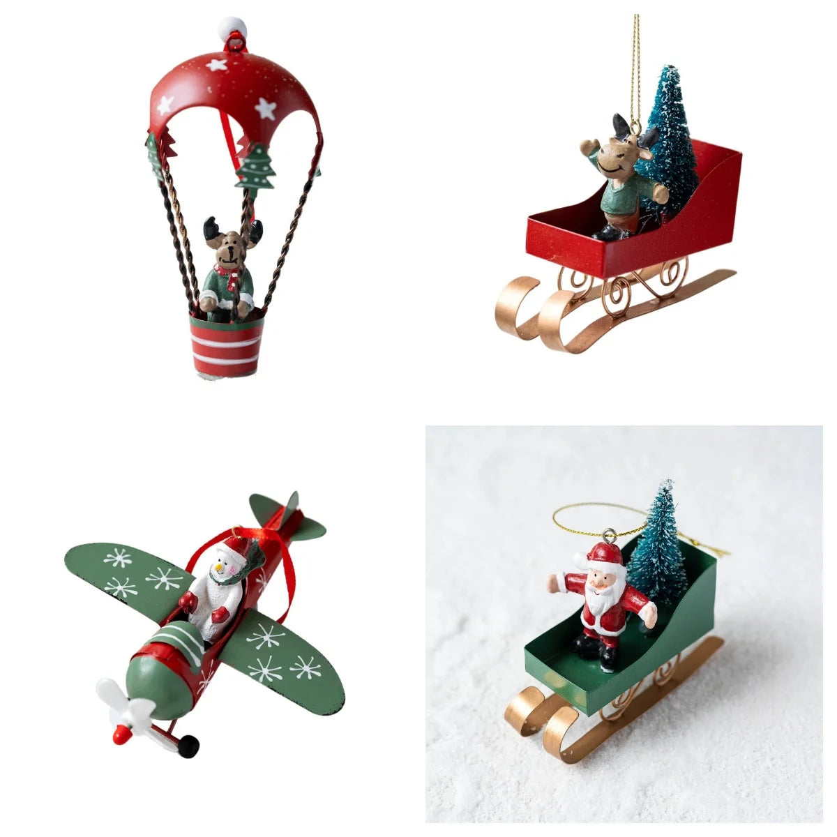 Retro Iron Christmas Pendant Antique Style Santa Claus Airplane Christmas Tree Hanging Decoration Ornaments Snowman Decorative