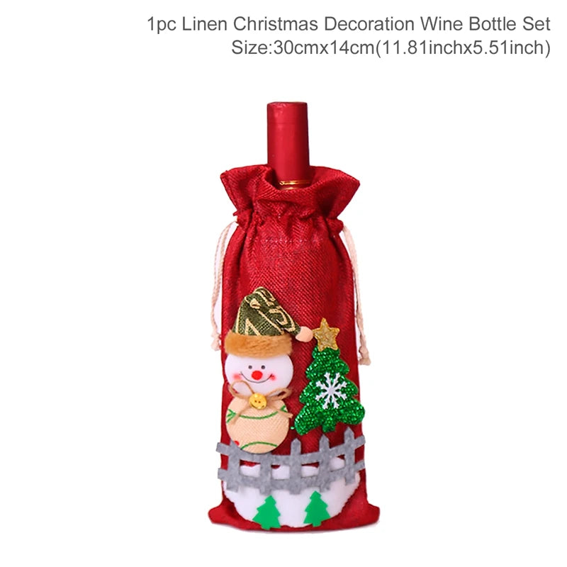 Christmas Wine Bottle Cover Merry Christmas Decoration For Home 2024 Christmas Ornaments Decor Happy New Year 2025 Navid Noel
