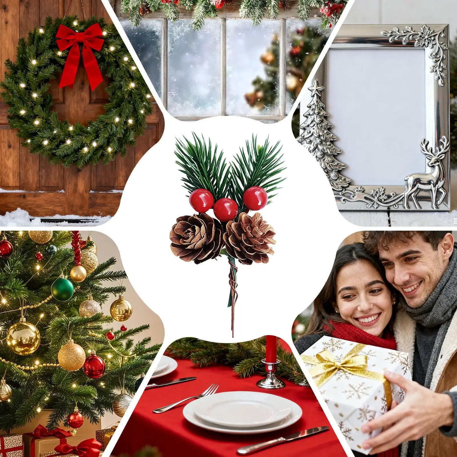 Christmas Decor Picks 10 Pieces Artificial Holiday Decoration Decorative Christmas Branches for Wedding Setup Greeting Cards