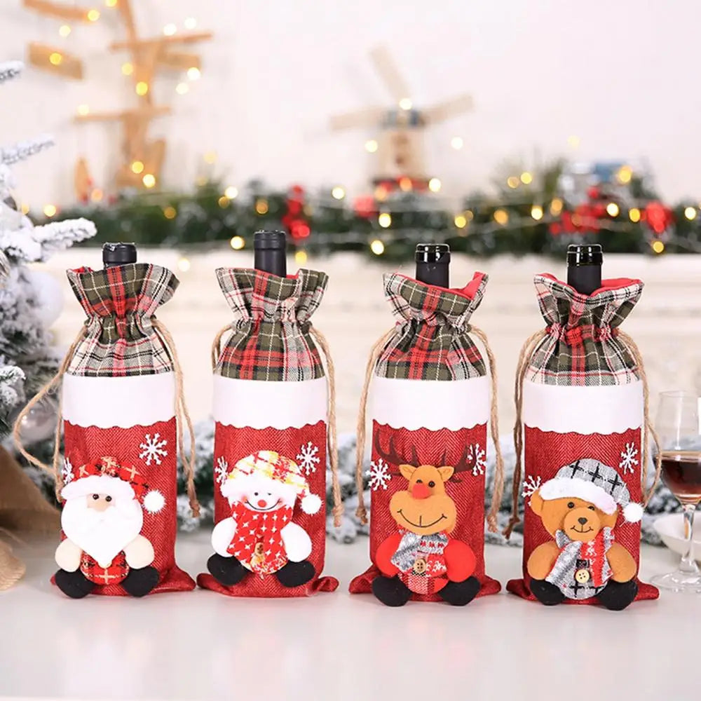 Christmas Wine Bottle Cover Merry Christmas Decoration For Home 2024 Christmas Ornaments Decor Happy New Year 2025 Navid Noel