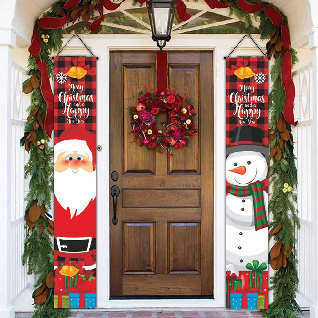 1set Christmas Decorations Door Banner Merry Christmas Santa Snowman Hanging Banner Supplies New Year Home Xmas Decor Noel